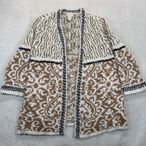 Chico's Open Front Cardigan Sweater Knit Bohemian Style Size‎ 1 US M READ